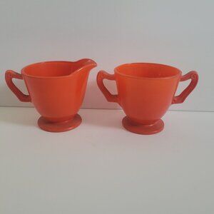 Vintage Anchor Hocking Rainbow Tangerine Cream & Sugar Set
